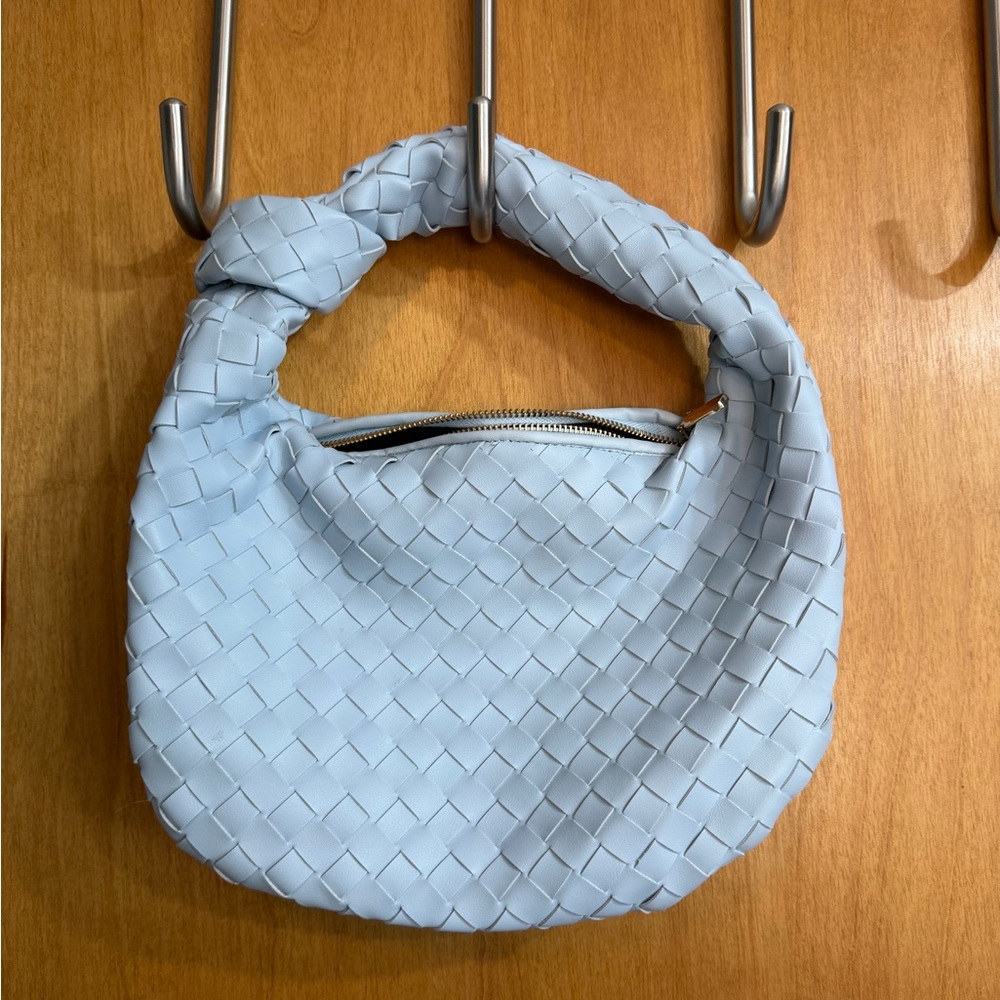 Sincerely Jules Light Blue Woven Hobo Bag with Knotted Handle